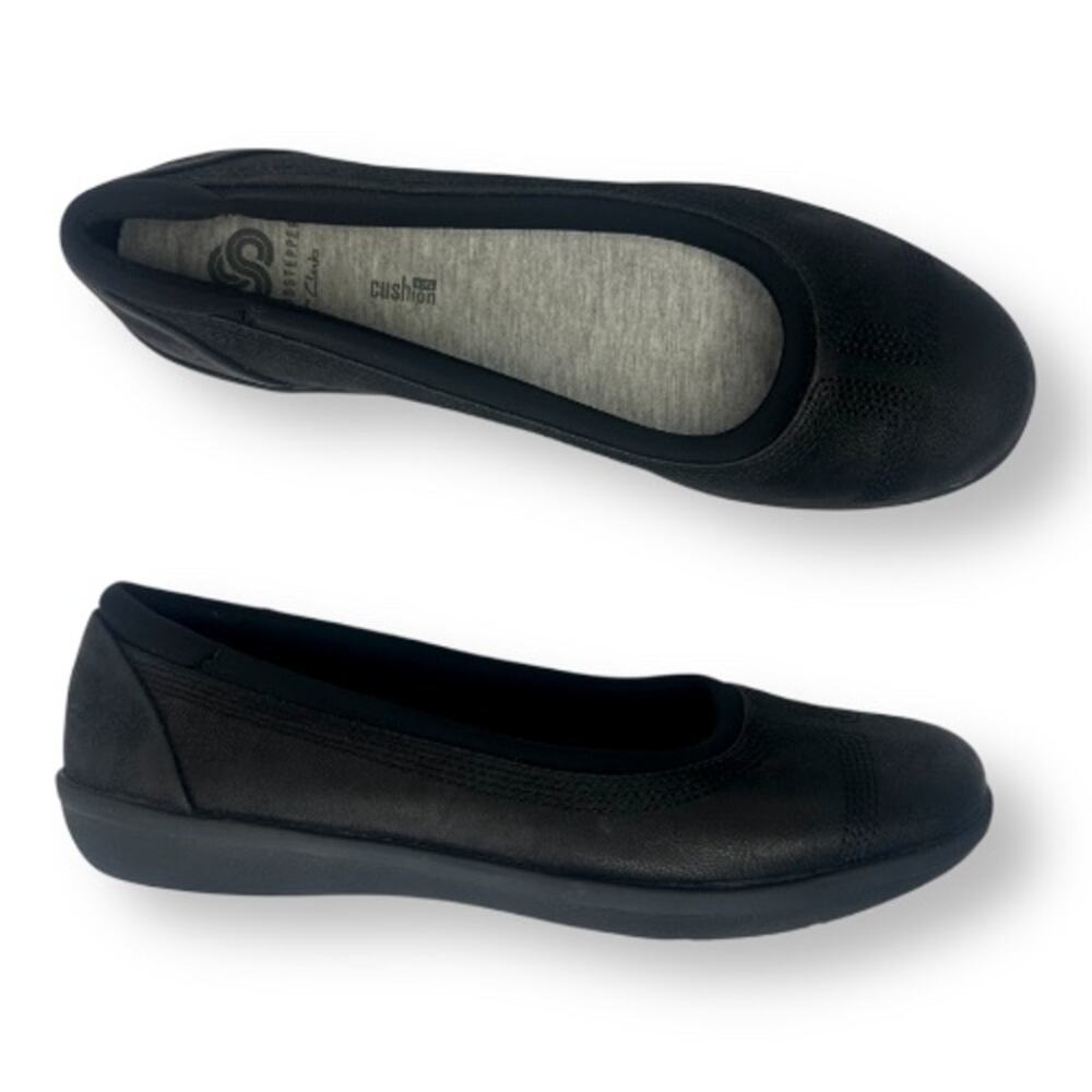 Clarks Women's Cloudsteppers Ayla Flats Size 8.5 Black Cushioned Ballet Flatform